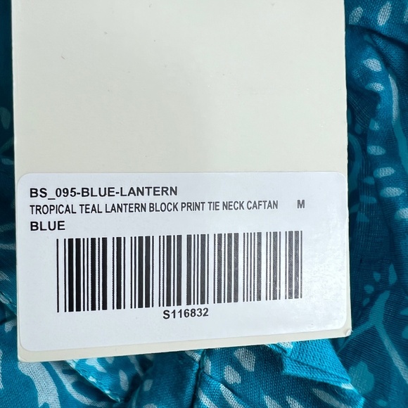 NWT Tuckernuck Tropical Teal Blue Lantern Caftan Cotton Dress M - Picture 7 of 8